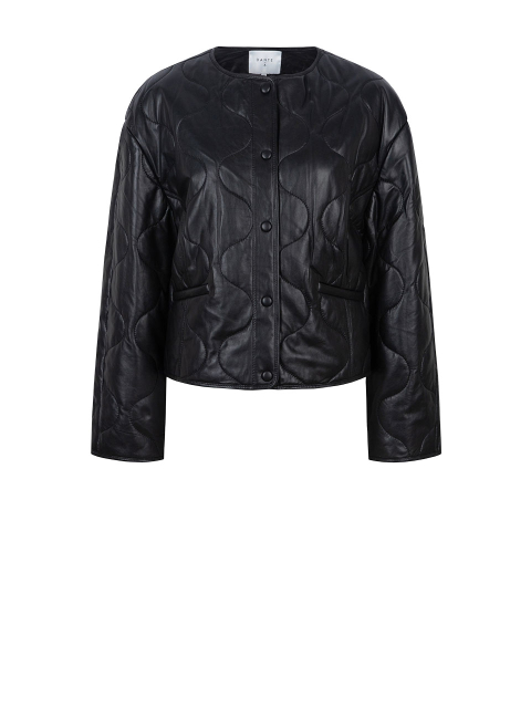 Short leather quilted bomber