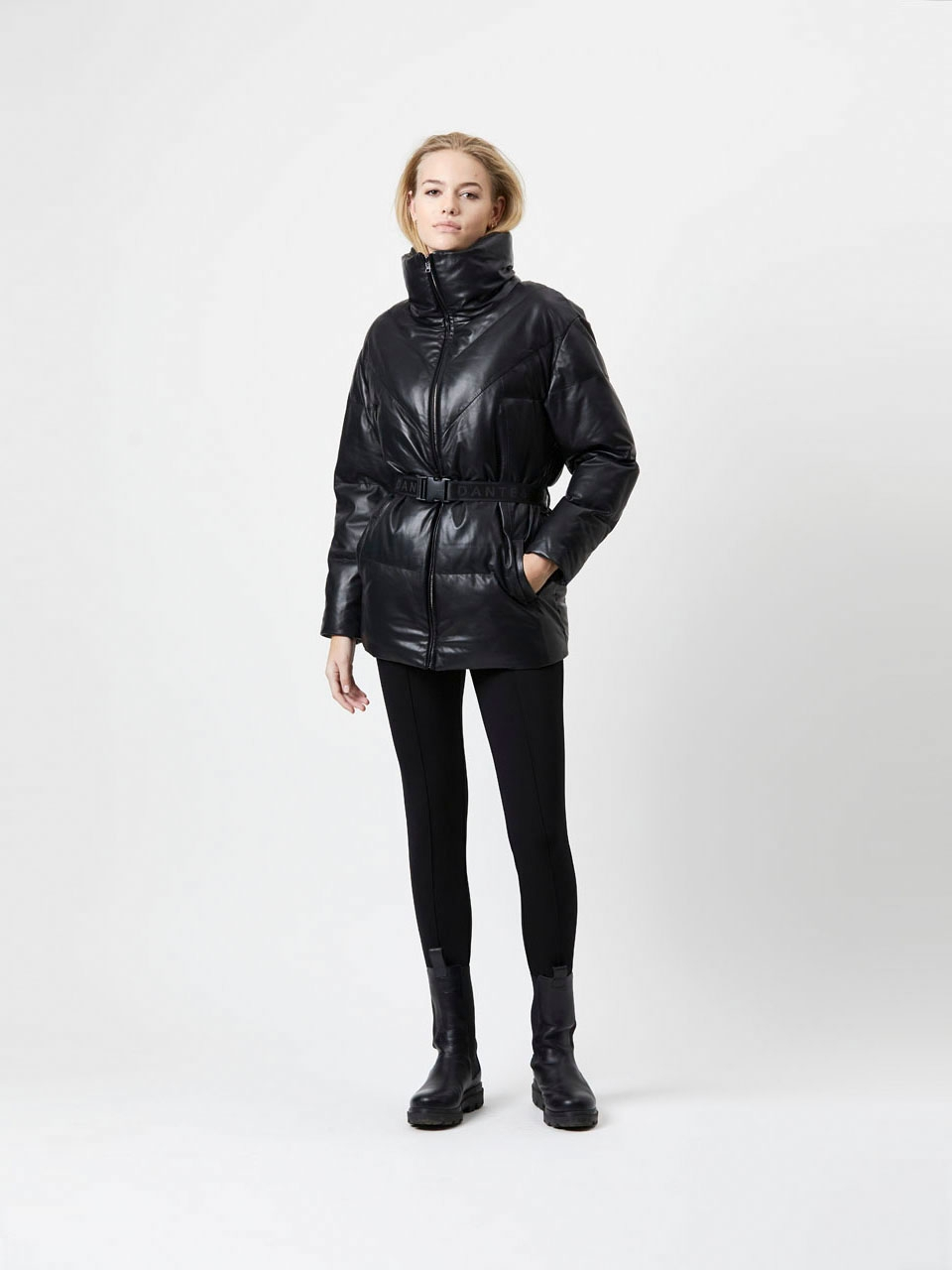 Leather puffer parka