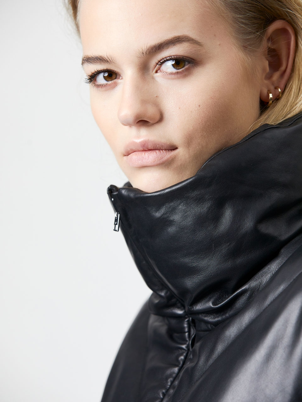 Leather puffer parka