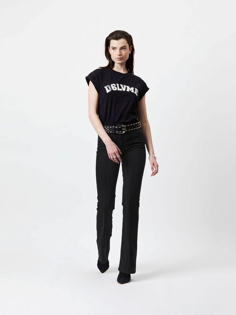 Black flared stretch denim