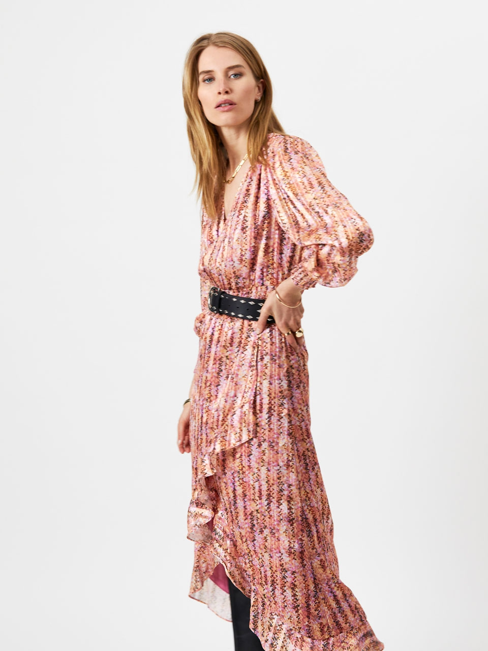 Recycled polyester wrap-over dress