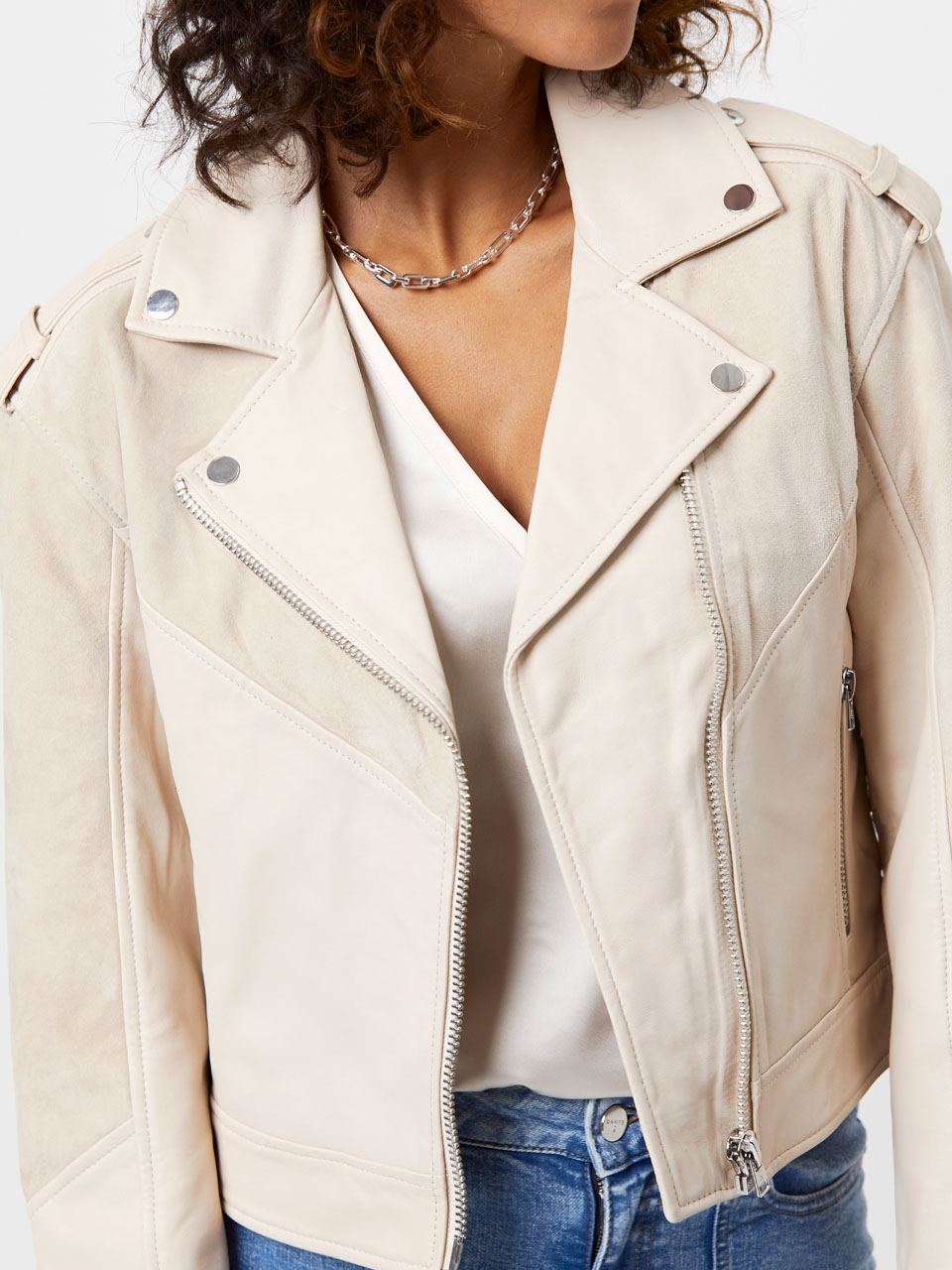 Lamb leather and suede jacket