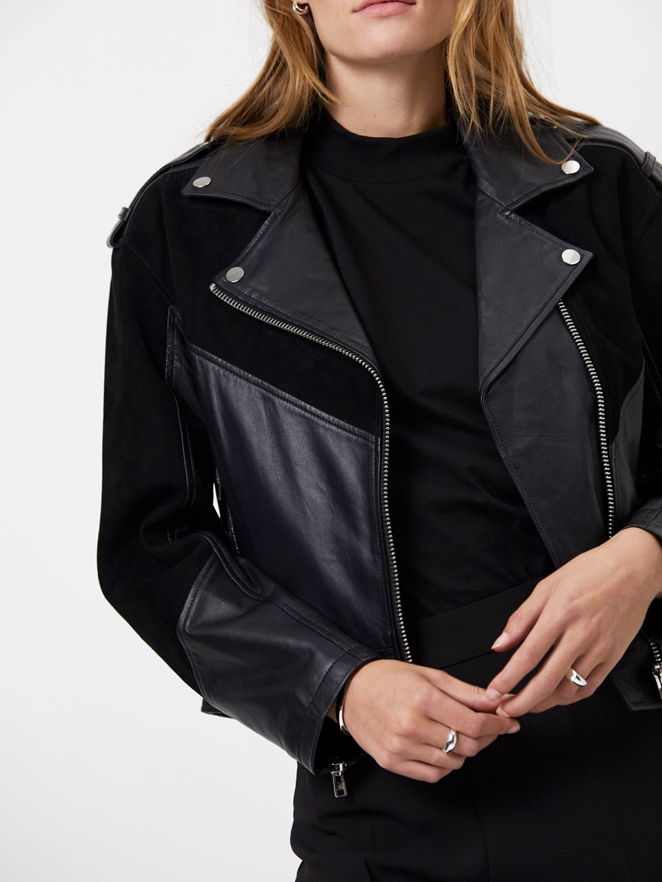 Lamb leather and suede jacket