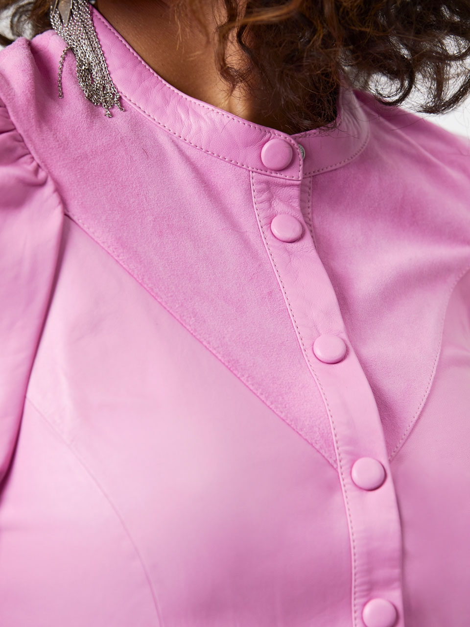 Lamb leather and suede blouse