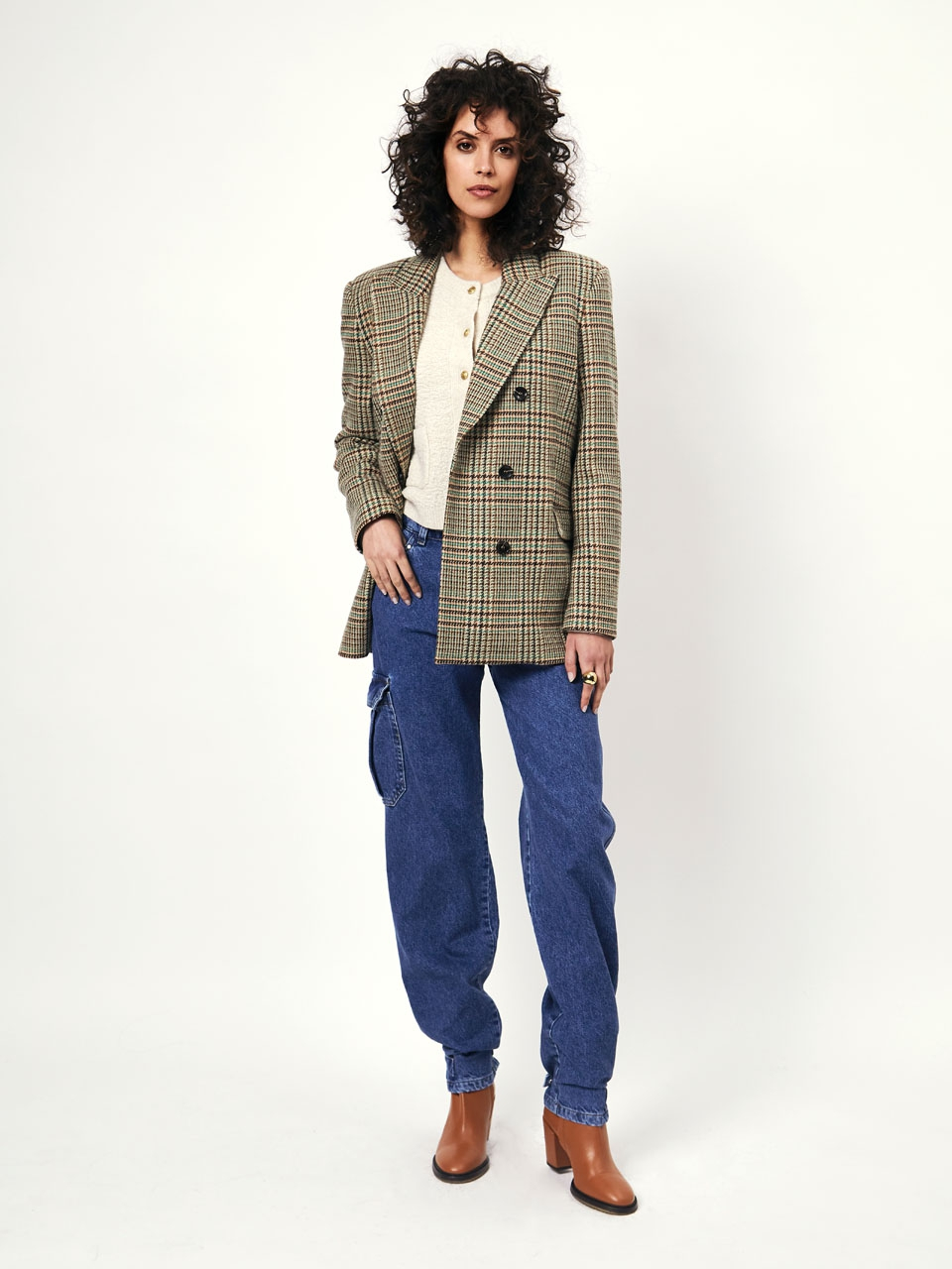 Double breasted check blazer