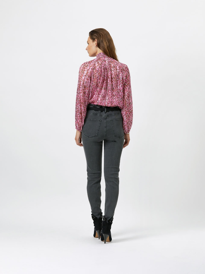 Stretch denim paperbag pants