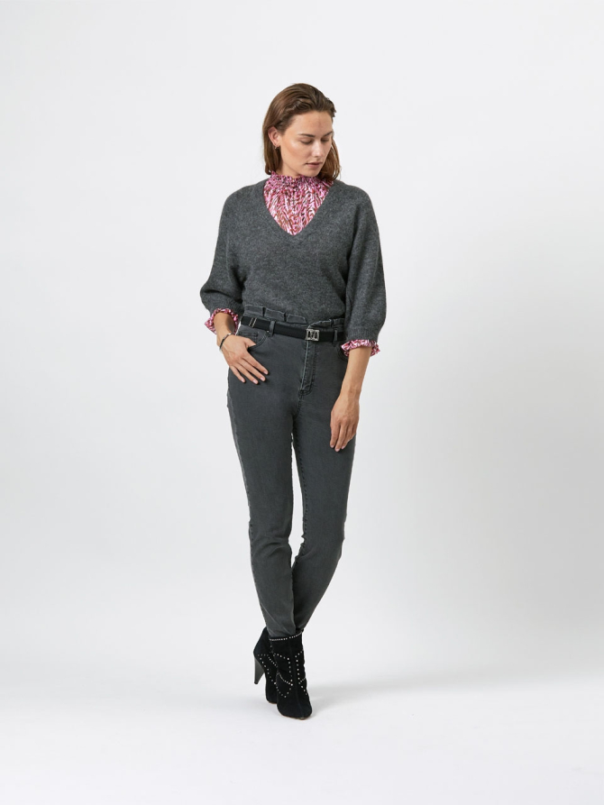 Stretch denim paperbag pants