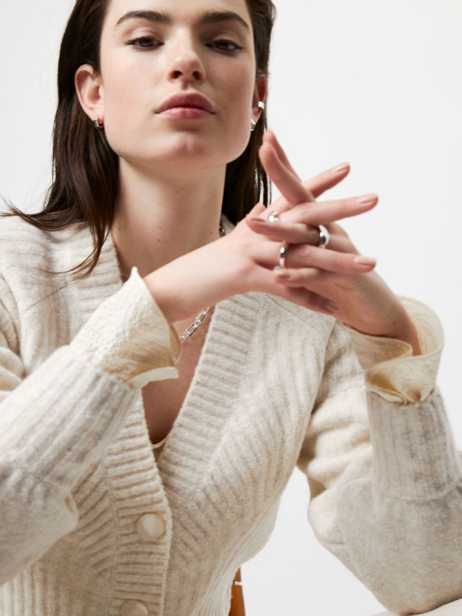 Wool/yak blend rib stitch cardigan