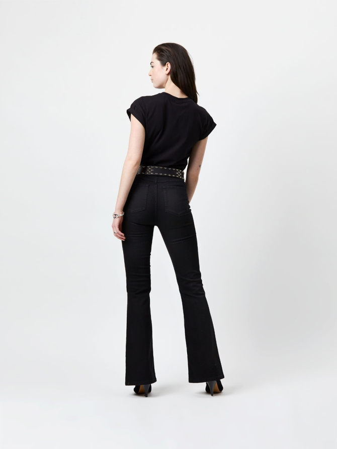 Black flared stretch denim