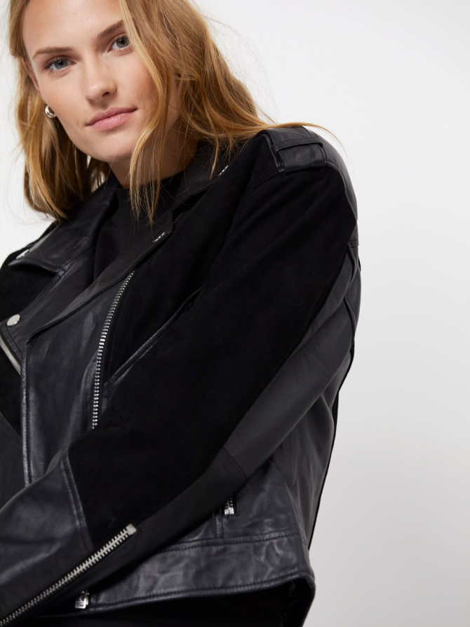 Lamb leather and suede jacket