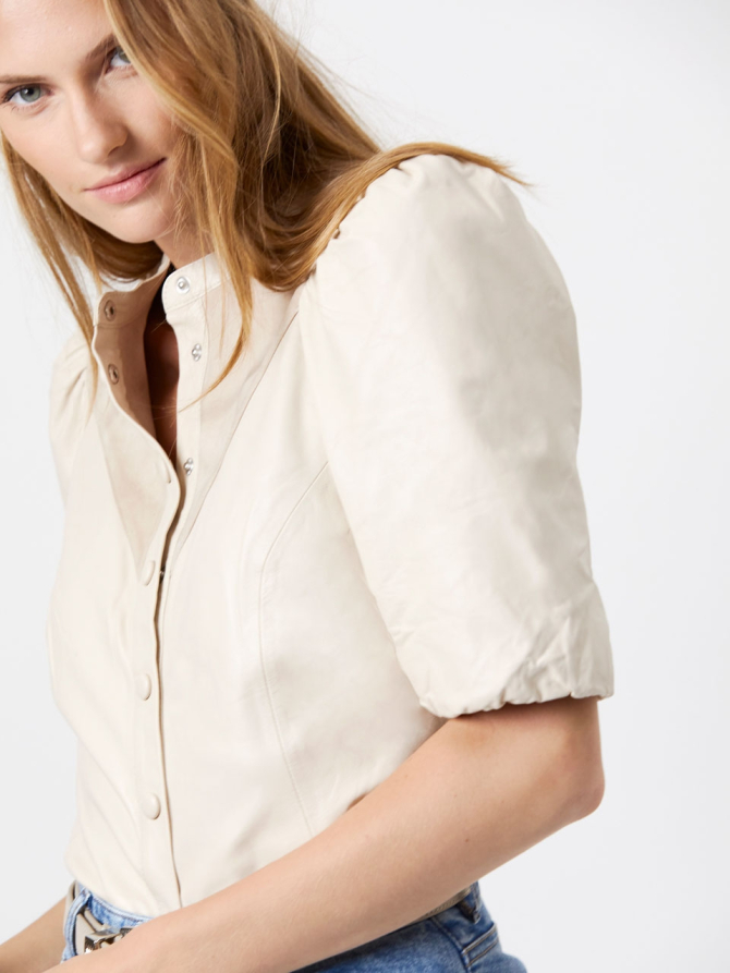 Lamb leather and suede blouse
