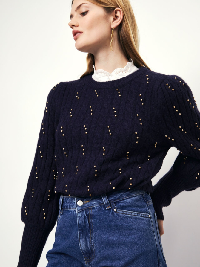 Sweater with fancy beads